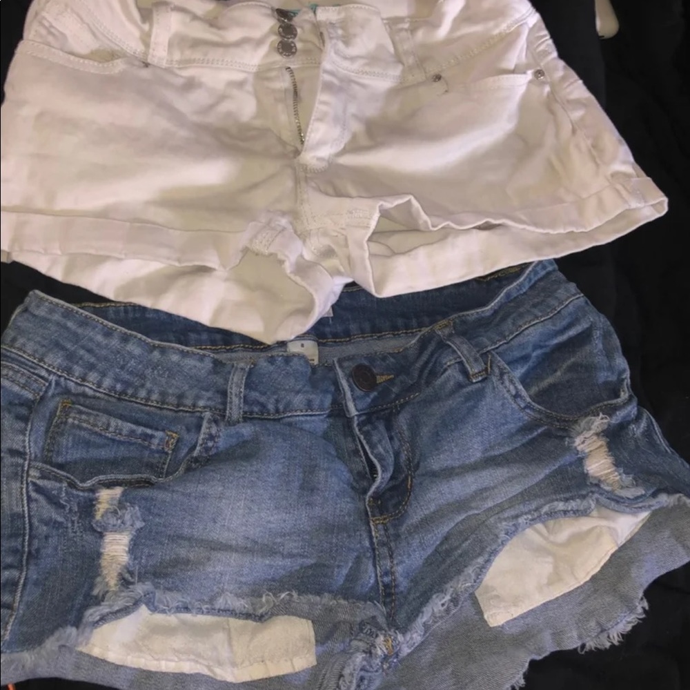 2 shorts white and blue jean shorts